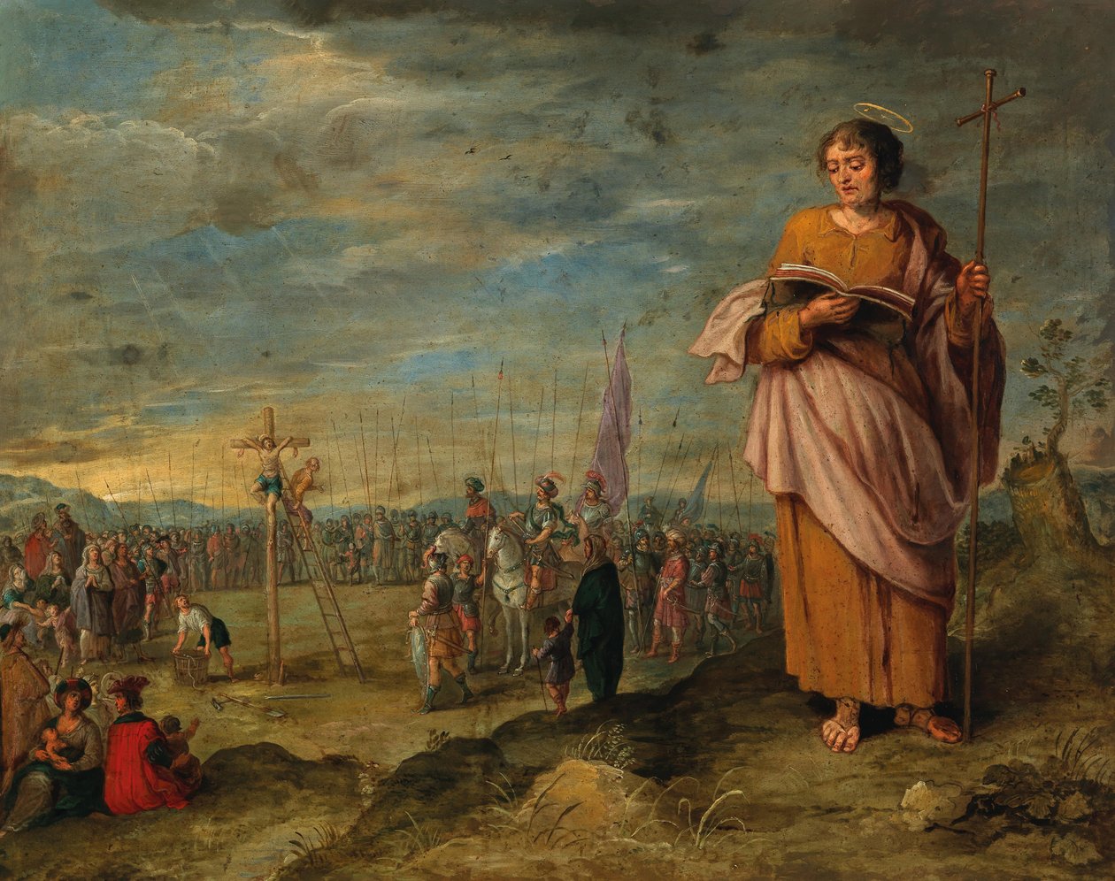 Frans Francken II (kruh) Evangelista a Ukřižování Krista od Circle of Frans Francken the Younger