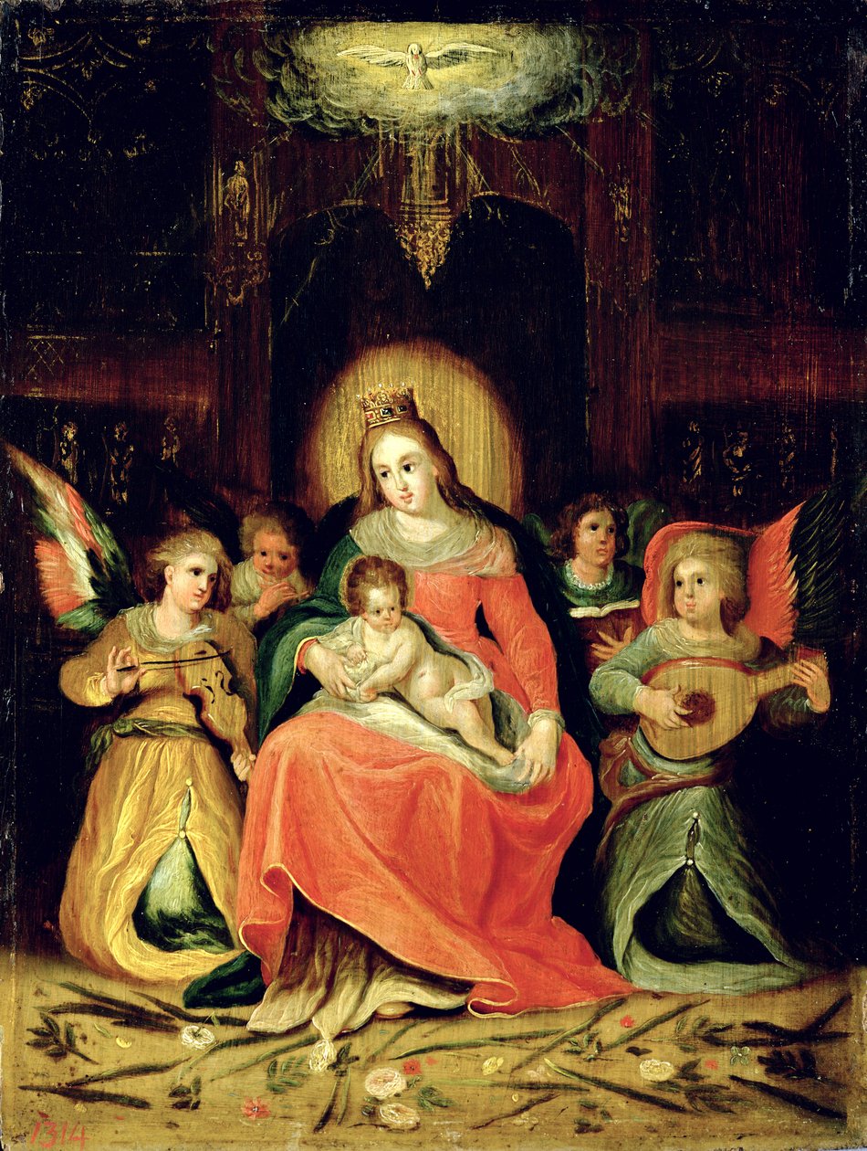 Panna Maria s dítětem a muzicírující andělé od Circle of Frans Francken the Younger