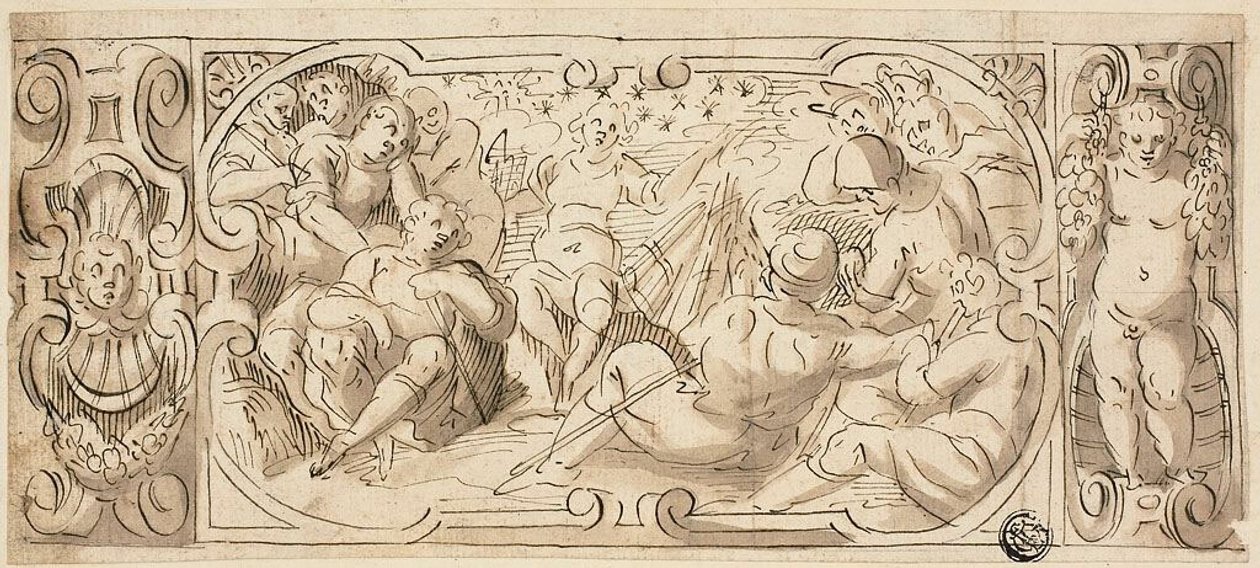 Návrh dekorativního vlysu s Josefem vykládajícím sen svým bratrům od Circle of Giovanni Battista Castello