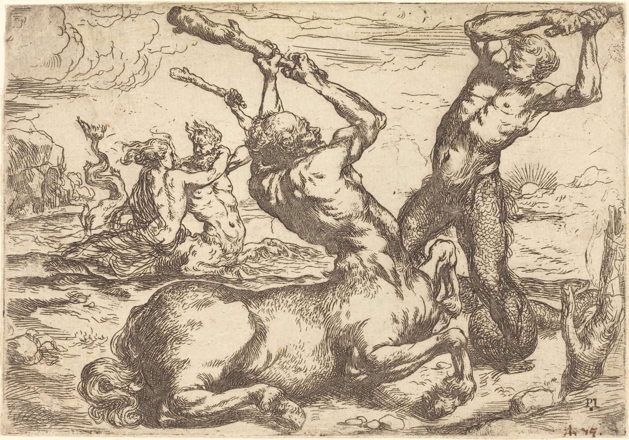 Bitva mezi Kentaurem a Tritonem od Circle of Jusepe de Ribera