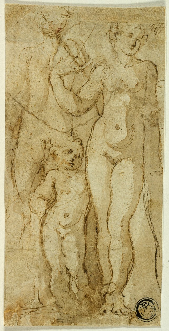 Venuše a Amor od Circle of Parmigianino