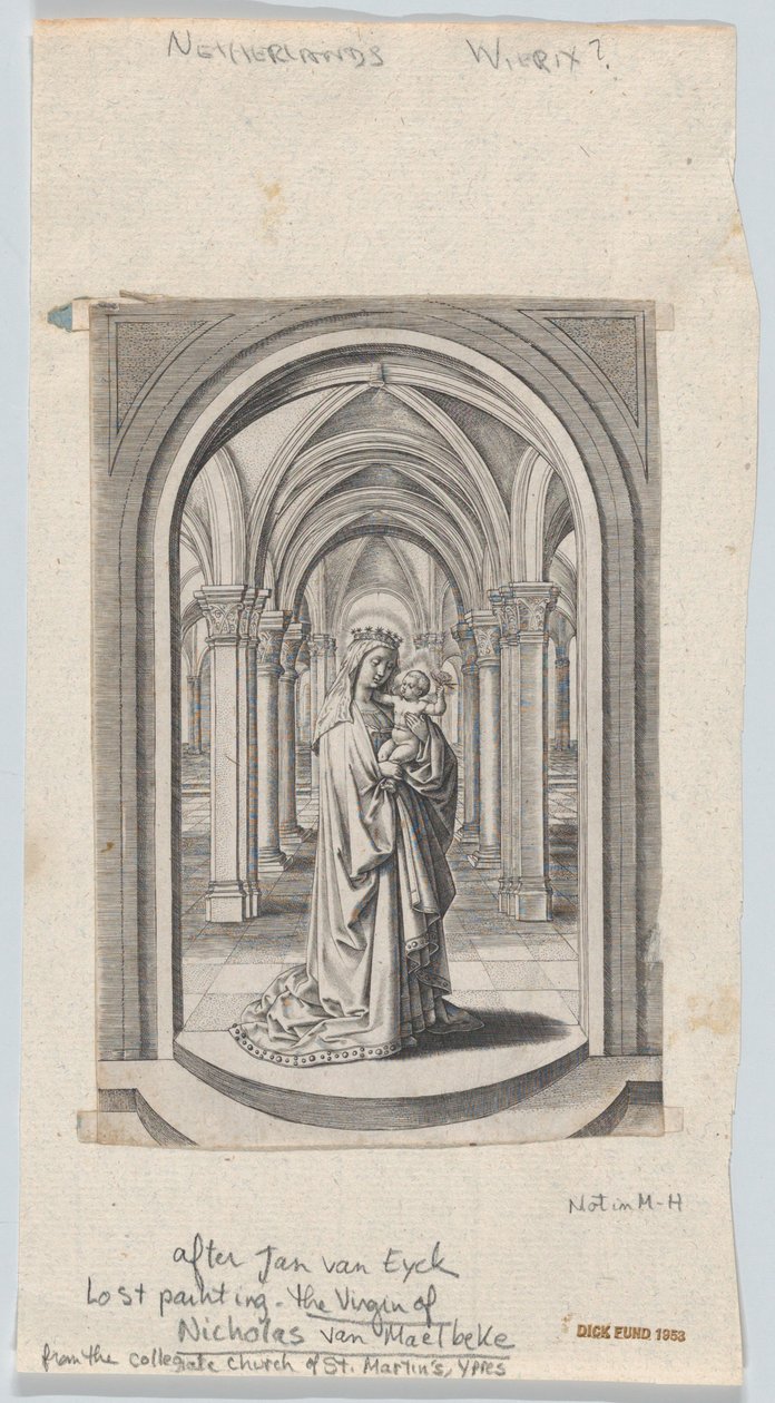 Panna a dítě v kostele, také známý jako Van Maelbeke Virgin, 1575-1585. od Circle of the Brothers Wierix.