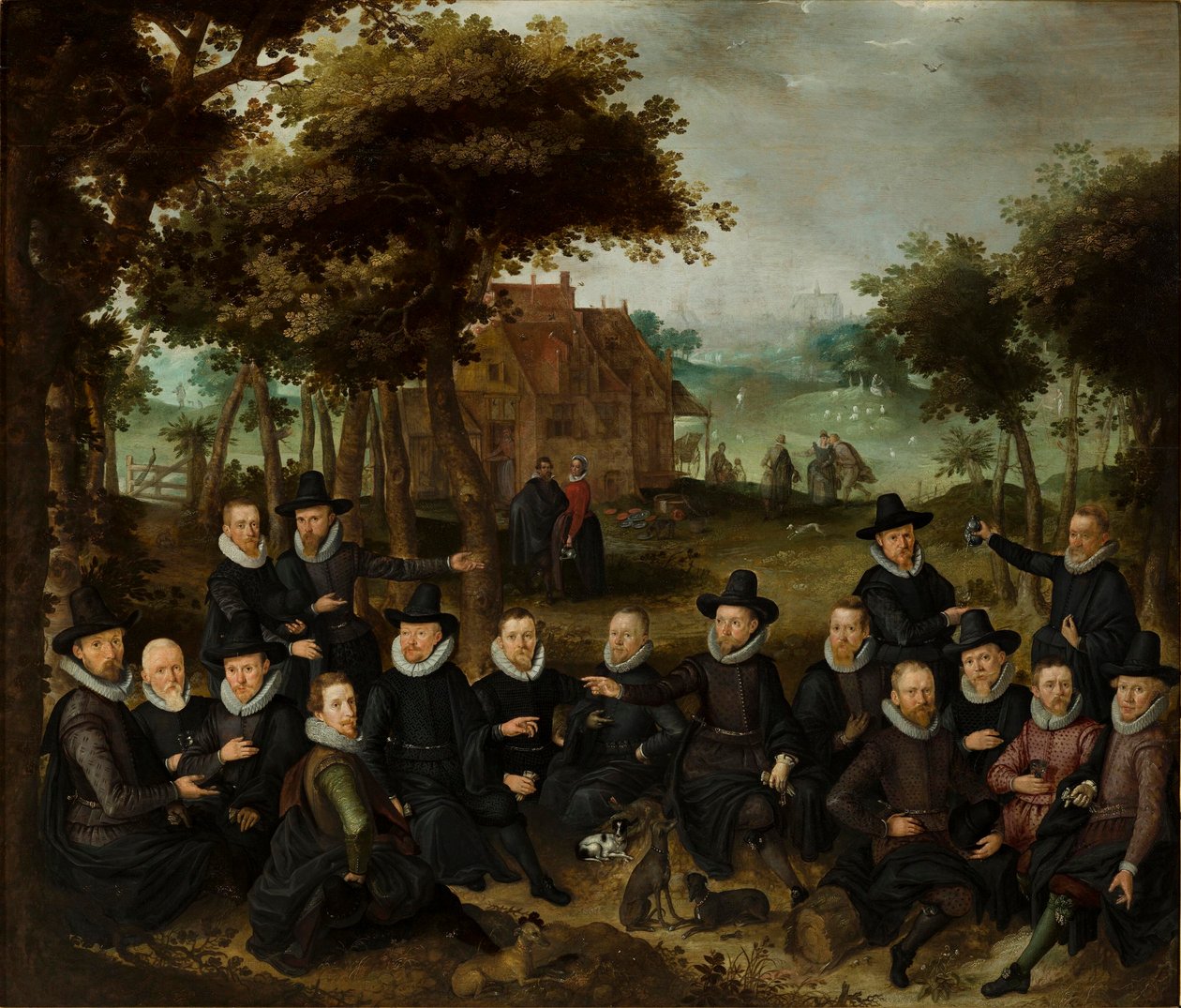 Důstojníci staré milice z Alkmaaru v krajině. olej na panelovém médiu QS od Claes Jacobsz van der Heck