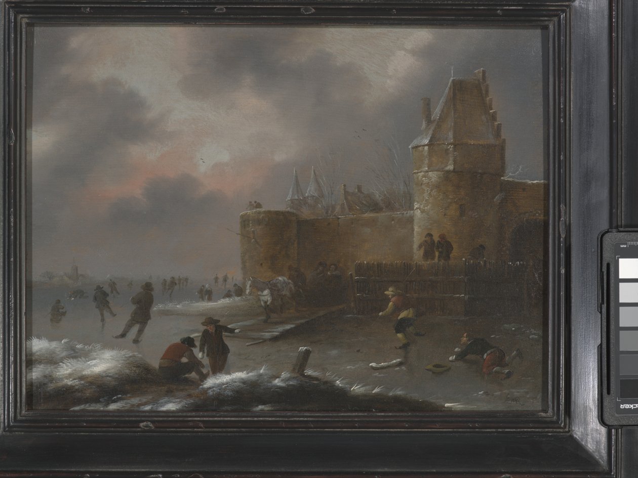 Zimní krajina s bruslaři, kolem roku 1660 (olej na dřevě) od Claes (1630 76) Molenaer