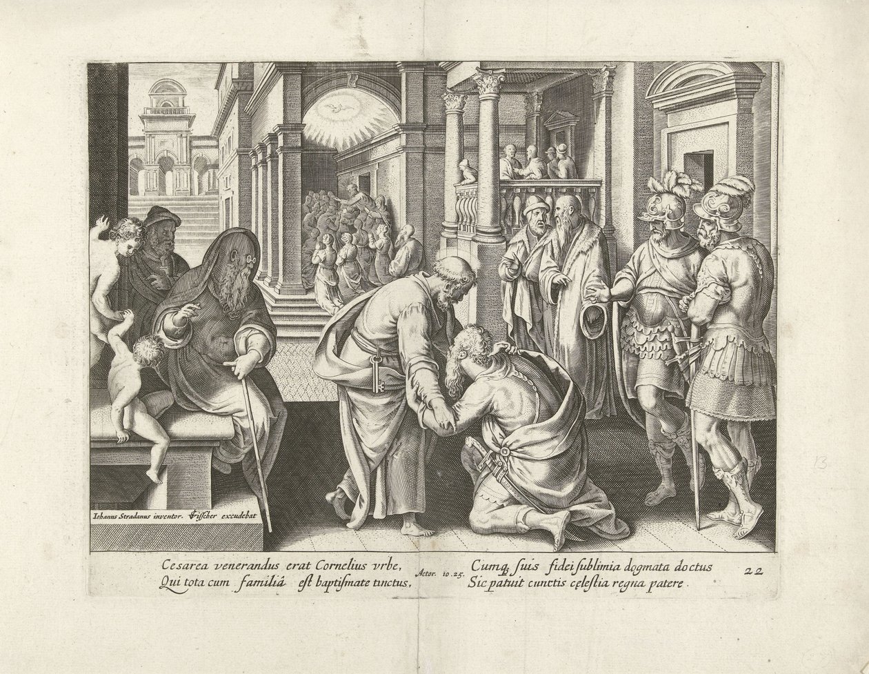 Cornelius klečí před Petrem Skutky apoštolů (název série) Acta Apostolorum (název série) od Claes Jansz. Visscher (II) (attributed to workshop of)