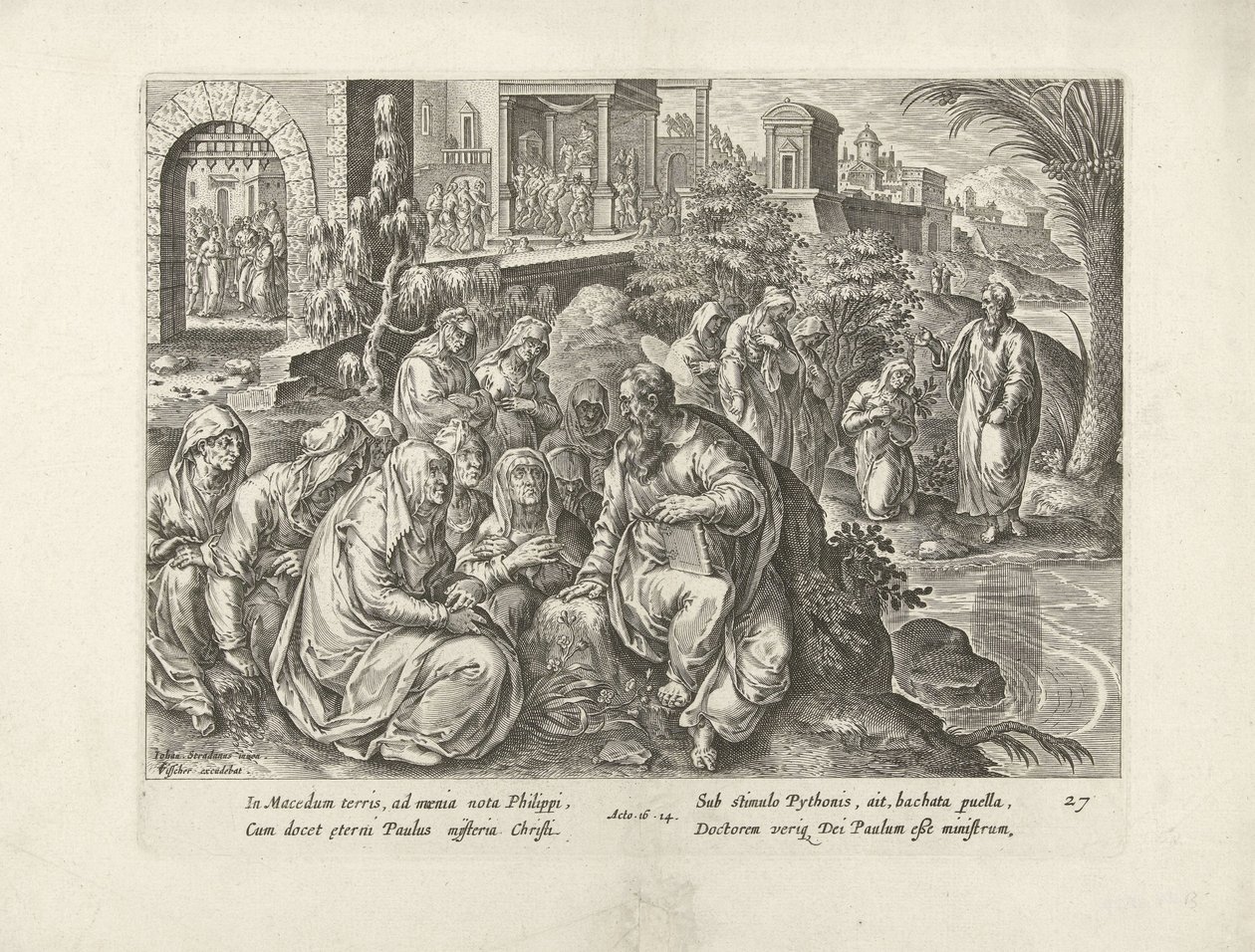 Pavel obrací ženy z Filip Skutky apoštolů (název série) Acta Apostolorum (název série) od Claes Jansz. Visscher (II) (attributed to workshop of)