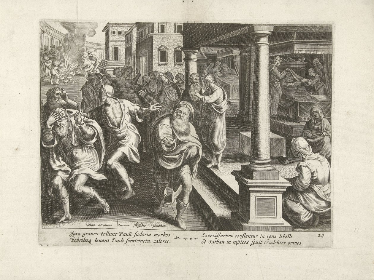 Pavel vyhání démony v Efezu Skutky apoštolů (název série) Acta Apostolorum (název série) od Claes Jansz. Visscher (II) (workshop of)