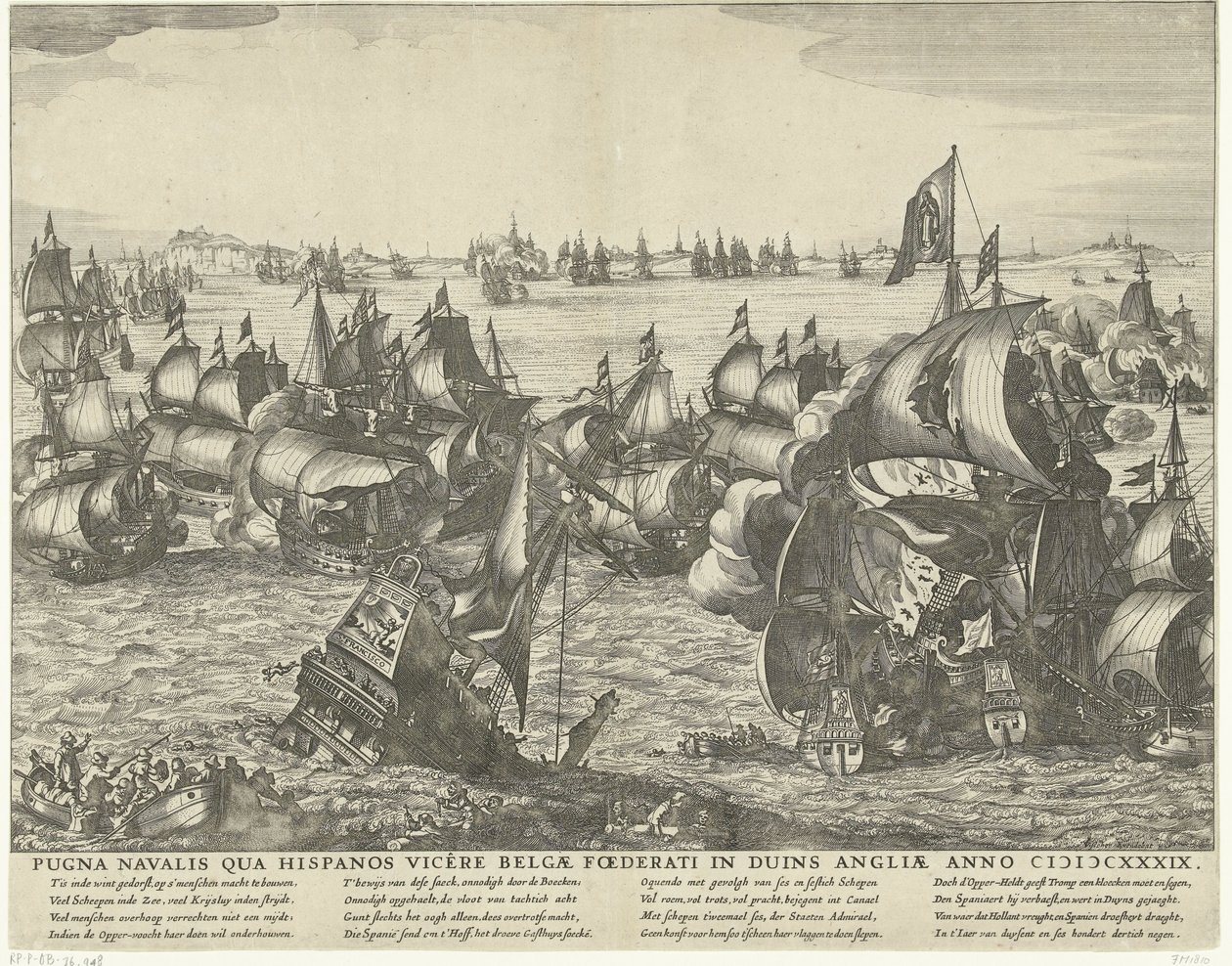 Zeeslag bij Duins, 1639 Námořní bitva, ve které Belgičané porazili Španěly v Duins v Anglii v roce 1339 (název na předmět) od Claes Jansz. Visscher (II) (workshop of)