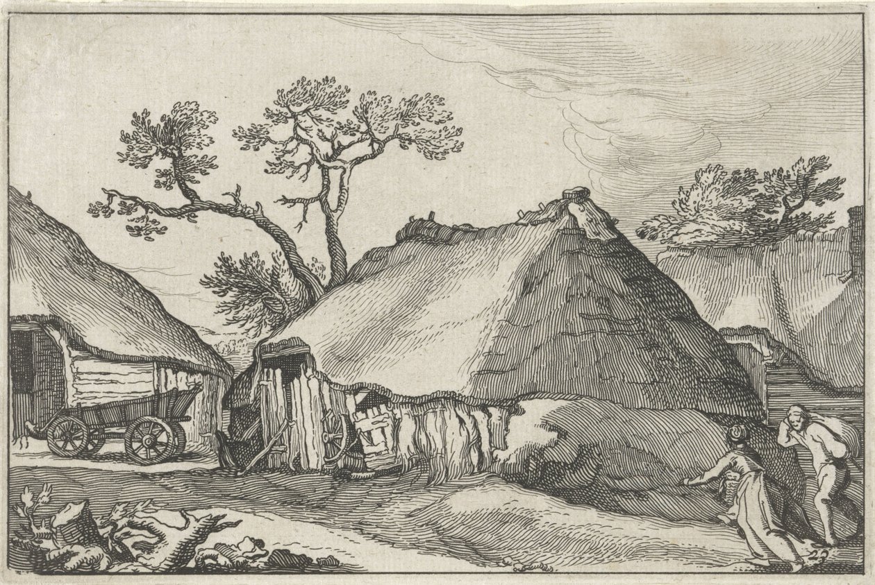 Farma a vůz ve dvoře Krajiny s farmami (název série) od Claes Jansz. Visscher (II)