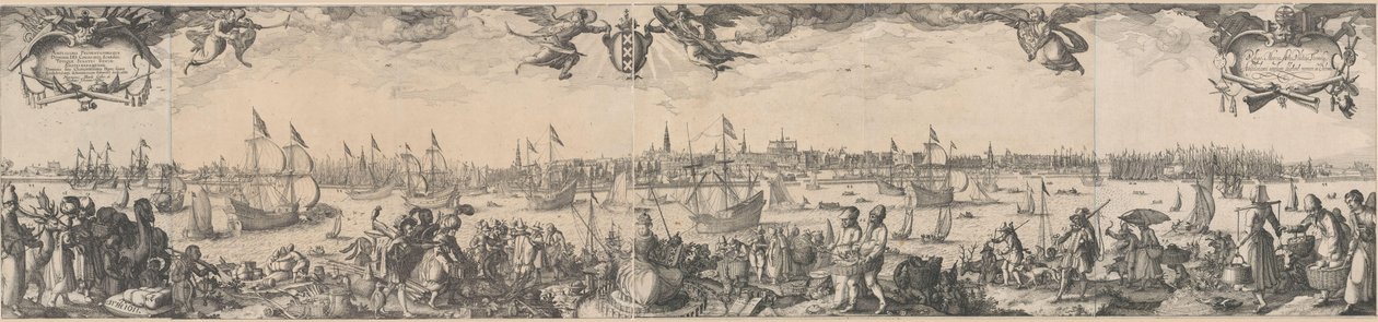 Profil Amsterdamu, při pohledu z IJ, sestávající ze dvou částí od Claes Jansz. Visscher (II)