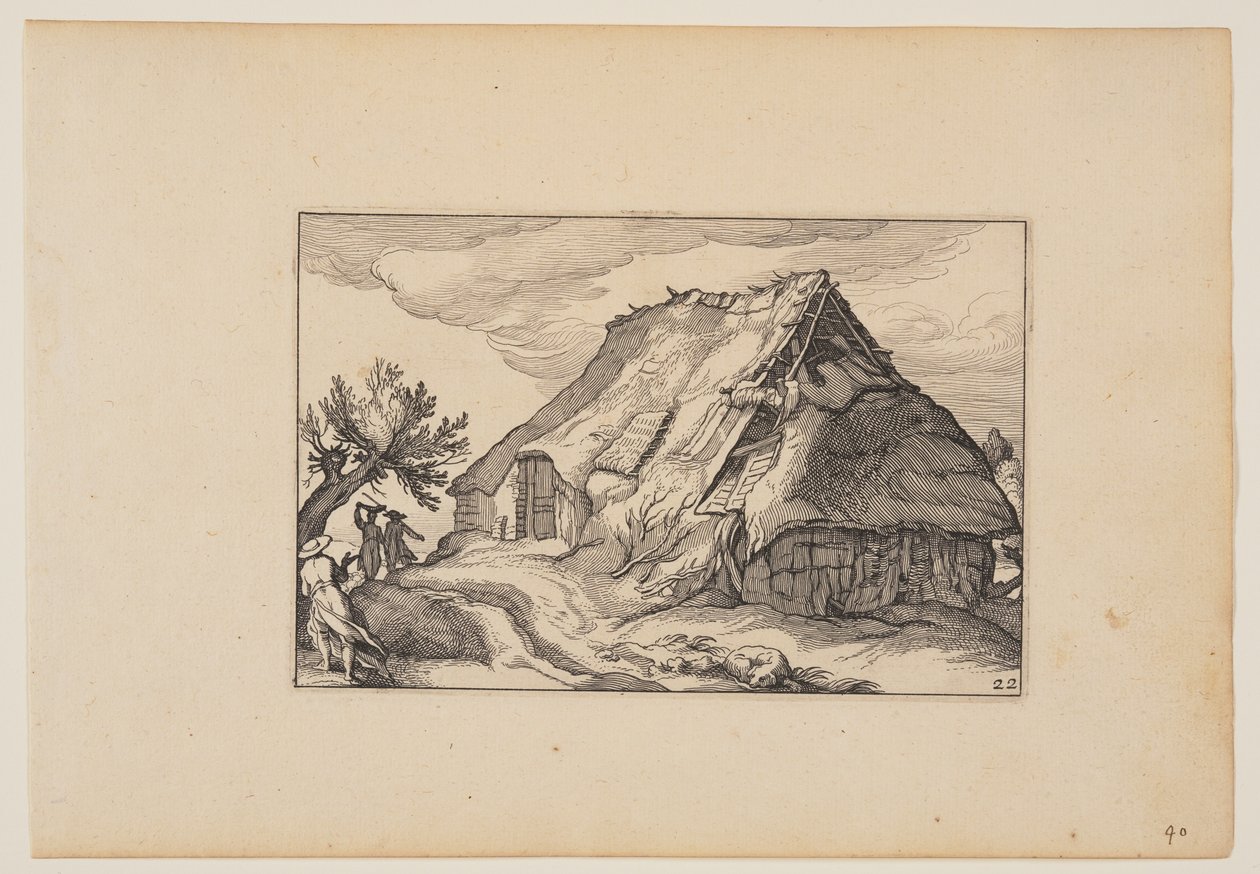Stodola, z knihy Krajiny (Verscheyden aerdige Lanthuysen...) od Claes Jansz. Visscher