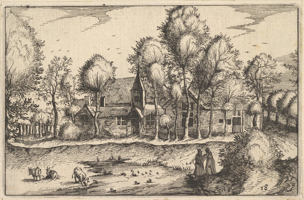 Rybník, deska 18 z regionu a vila vévodství Brabant, ca. 1610 od Claes Jansz Visscher