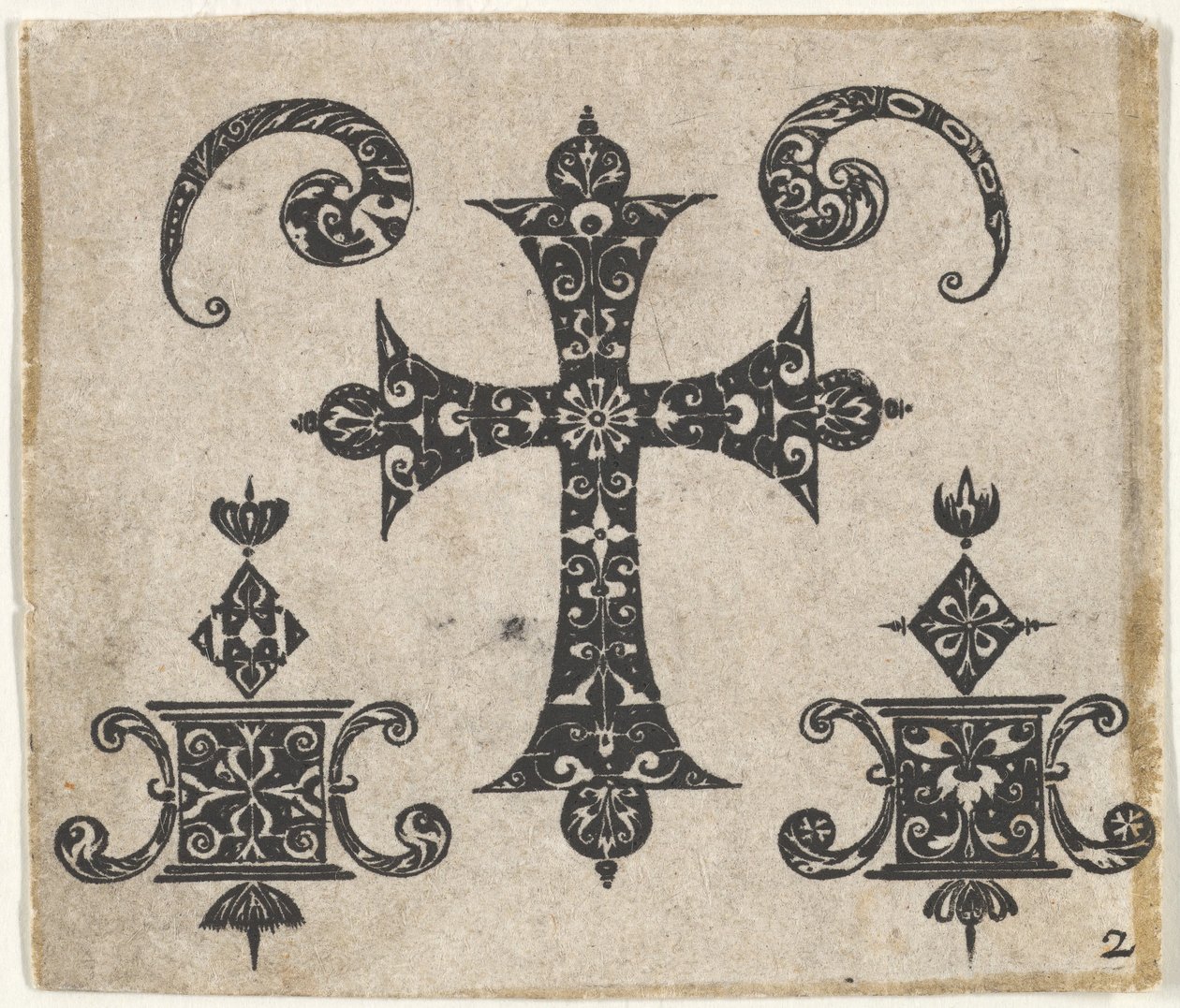 Blackwork tisk s latinským křížem a drobnými motivy, ca. 1620. od Claes Jansz Visscher