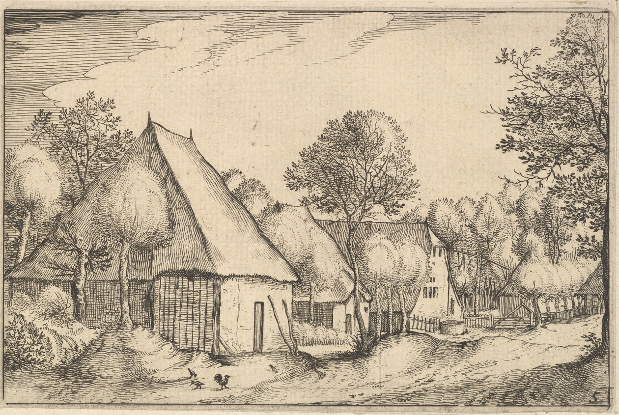 Hospodářský dvůr, deska 5 z Regiunculae et Villae alikvotní Ducatus Brabantiae, ca. 1610 od Claes Jansz Visscher