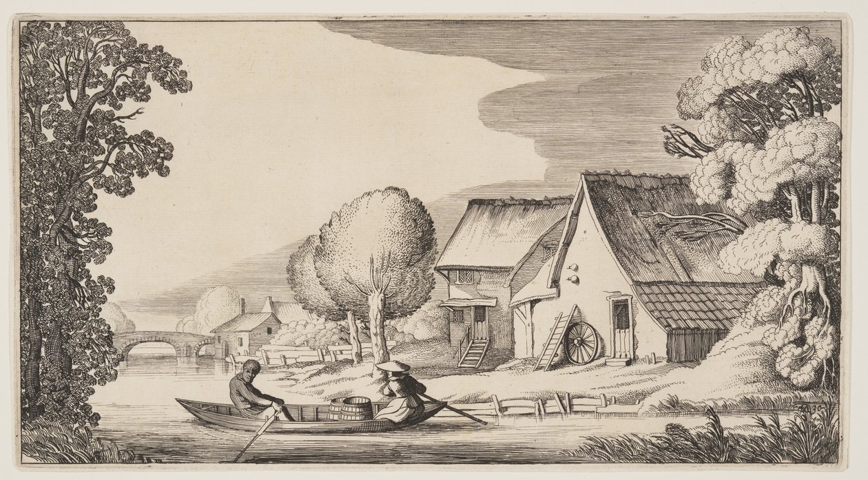 Farmář a farmářka v řadové lodi, z knihy Krajiny (Playsante Lantschappen) od Claes Jansz. Visscher II