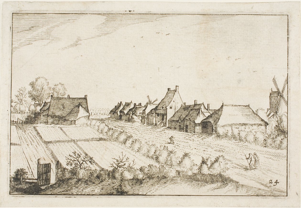 Pole a cesta, deska 24 podle Obrázků farem, venkovských domů a vesnic (Praediorum villarum et rusticarum casularum icones) od Claes Jansz. Visscher II
