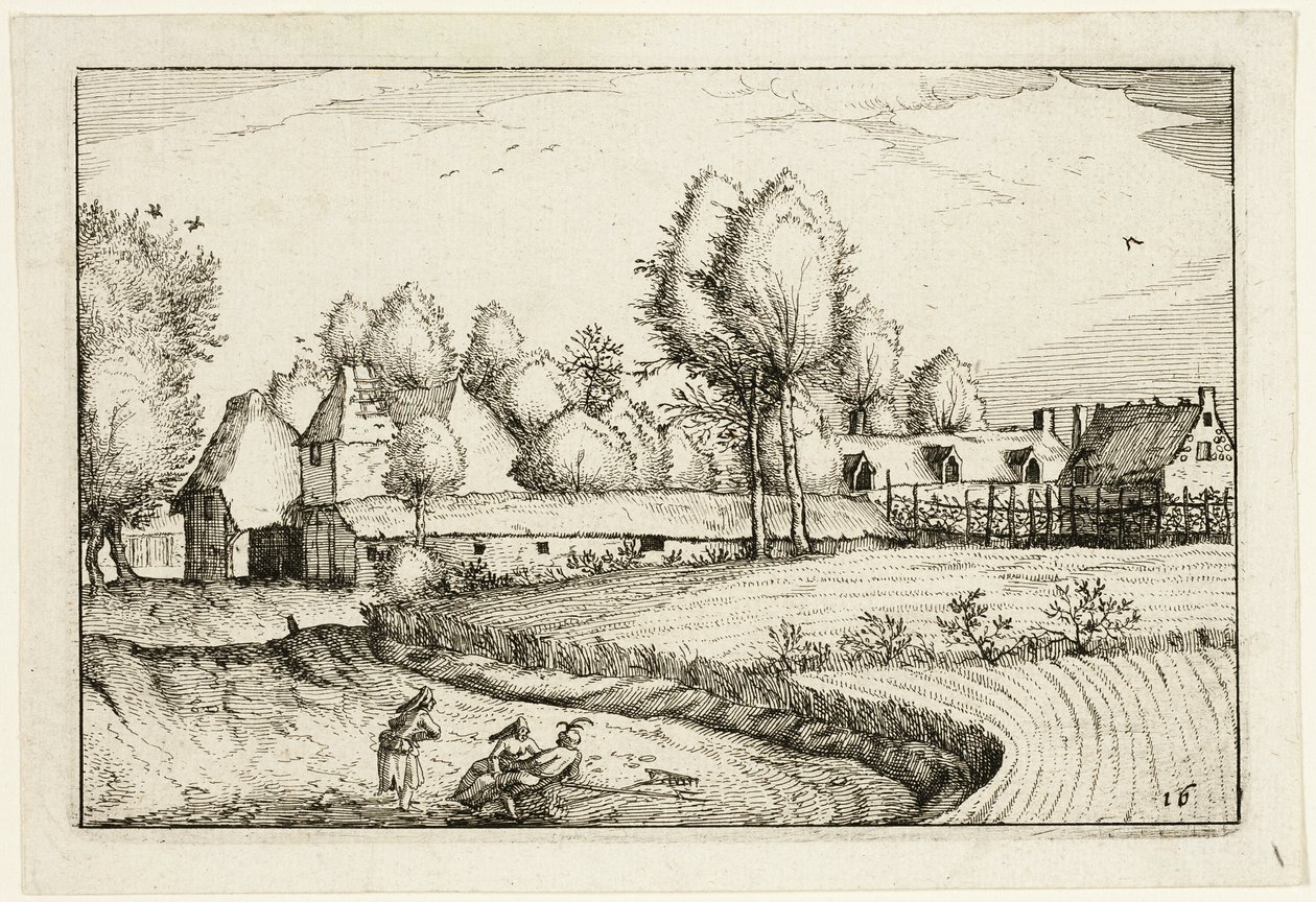 Cesta podél pole, šestnáctá deska podle obrázků farem, venkovských domů a vesnic (Praediorum villarum et rusticarum casularum icones) od Claes Jansz. Visscher II