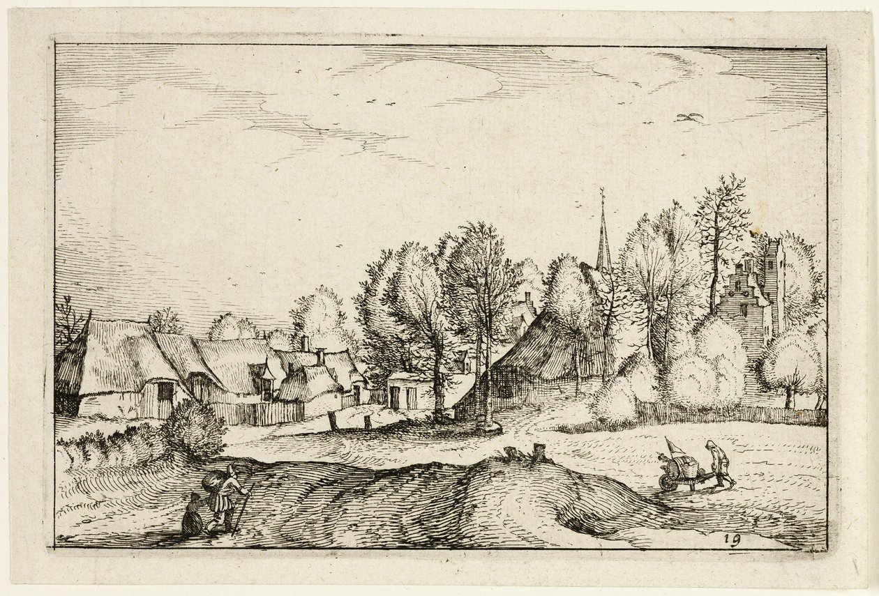 Cesta do vesnice, devatenáct desek podle obrázků farem, venkovských domů a vesnic (Praediorum villarum et rusticarum casularum icones) od Claes Jansz. Visscher II
