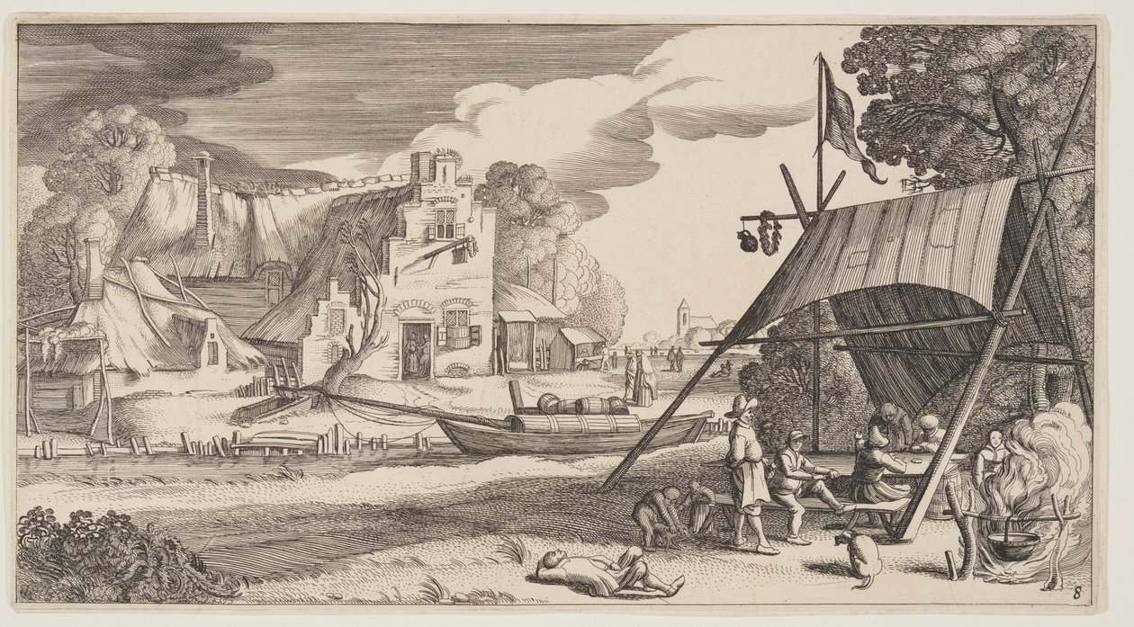 Stan s venkovany, z knihy Krajiny (Playsante Lantschappen) od Claes Jansz. Visscher II