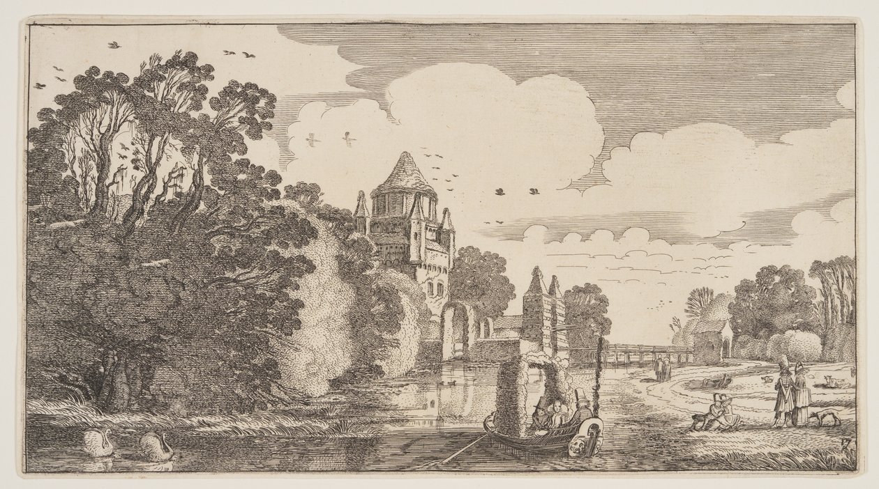 Kleine Houtpoort v Haarlemu, z knihy Krajiny (Playsante Lantschappen) od Claes Jansz. Visscher II