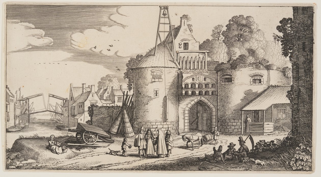 Městská brána, z knihy Krajiny (Playsante Lantschappen) od Claes Jansz. Visscher II