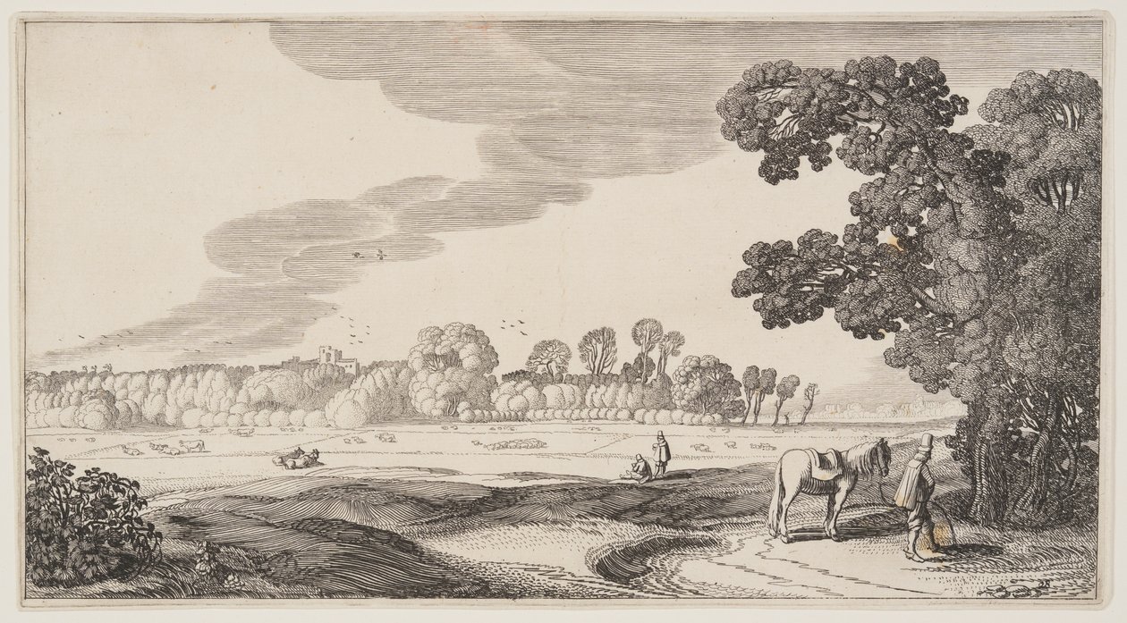 Pohled na pastviny z knihy Krajiny (Playsante Lantschappen) od Claes Jansz. Visscher II