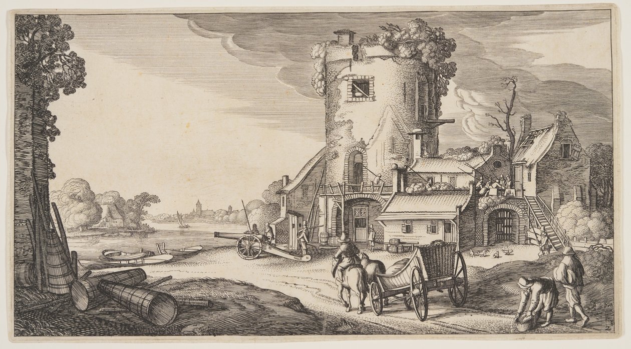 Strážní věž u řeky, z knihy Krajiny (Playsante Lantschappen) od Claes Jansz. Visscher II