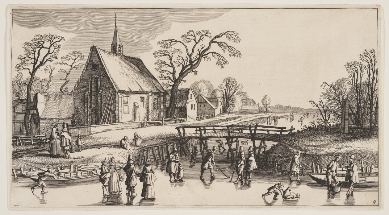 Zimní krajina, z knihy Krajiny (Playsante Lantschappen) od Claes Jansz. Visscher II