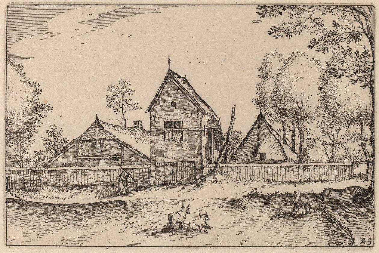 Velká zděná farma od Claes Jansz Visscher after Johannes van Doetechum, the Elder after Lucas