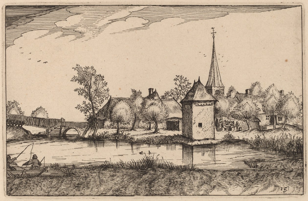 Rybník a vesnice od Claes Jansz Visscher after Johannes van Doetechum, the Elder after Lucas