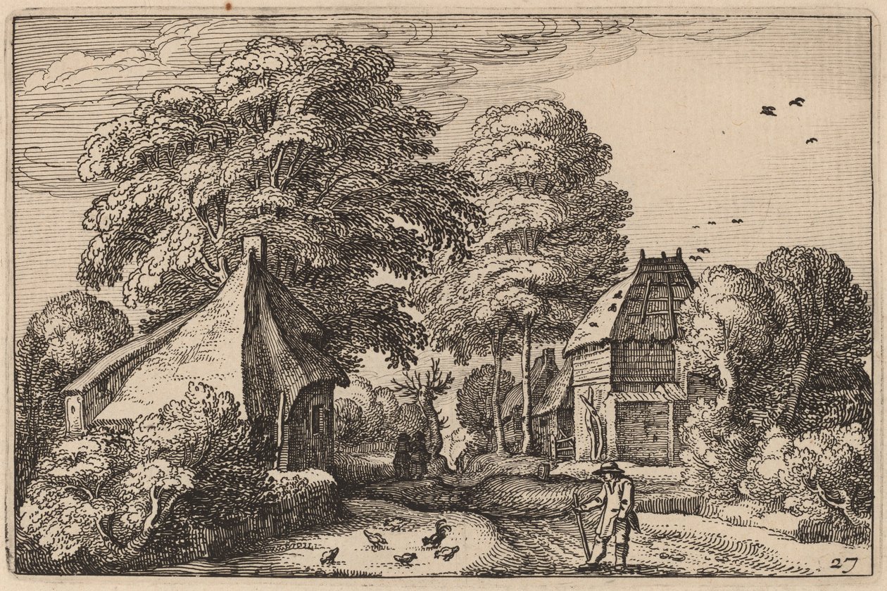 Cesta se stodolou a chalupami od Claes Jansz Visscher after Johannes van Doetechum, the Elder after Lucas