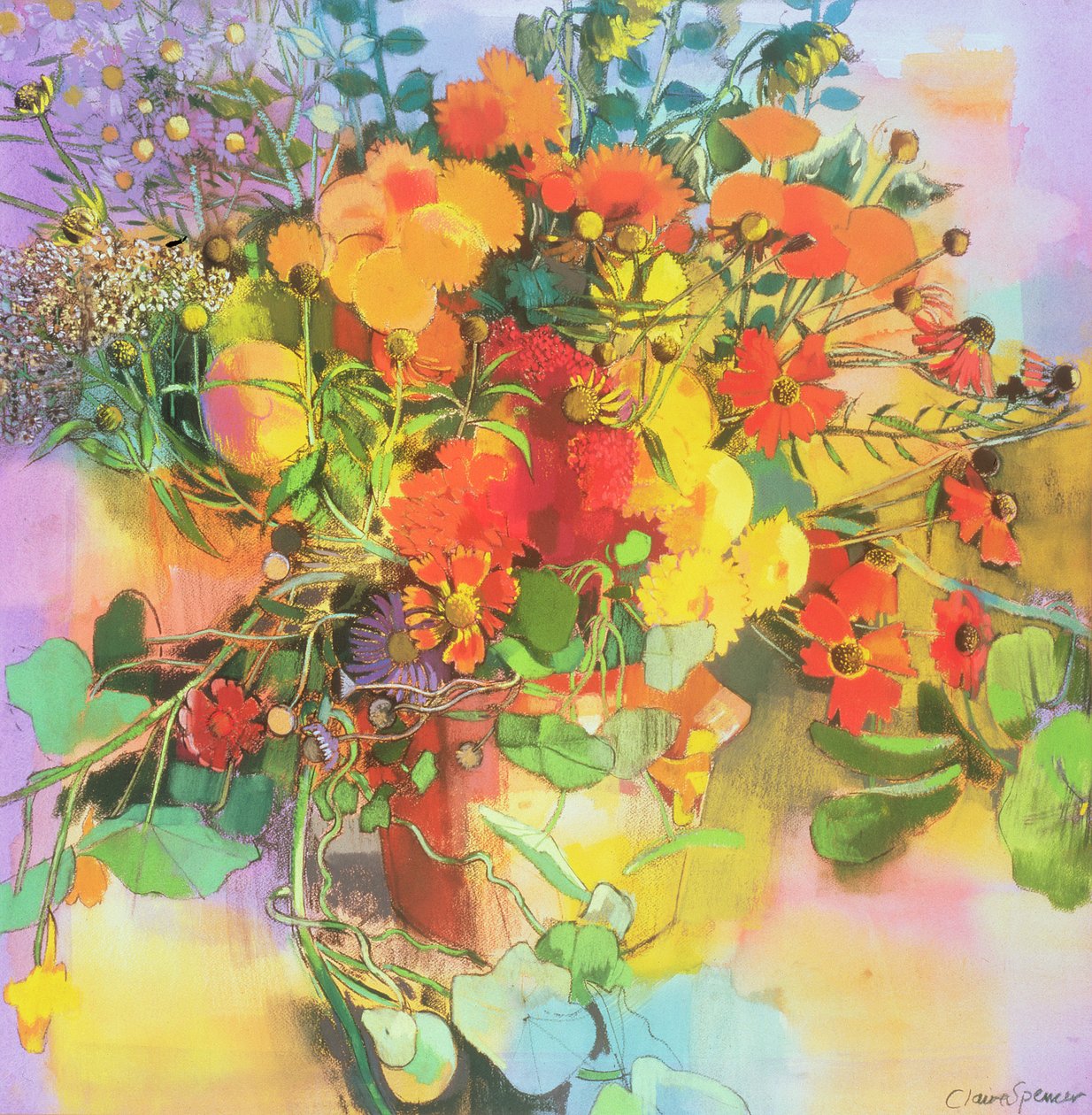 Podzimní květiny (pastel a wc na papíře) od Claire Spencer