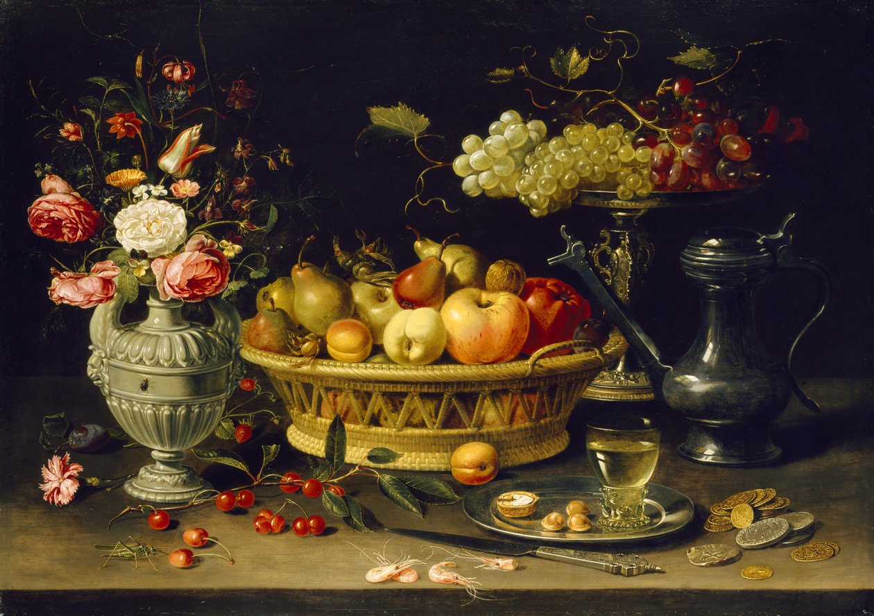 Zátiší ovoce a květin, 1608 - 1621 (olej na mědi) od Charlotte Evans
