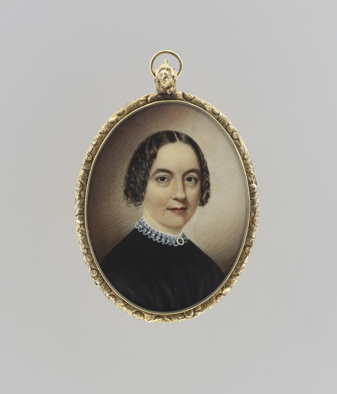 Portrét ženy, kolem roku 1845 (akvarel na slonovině, zlacení a skle) od Clarissa Peters