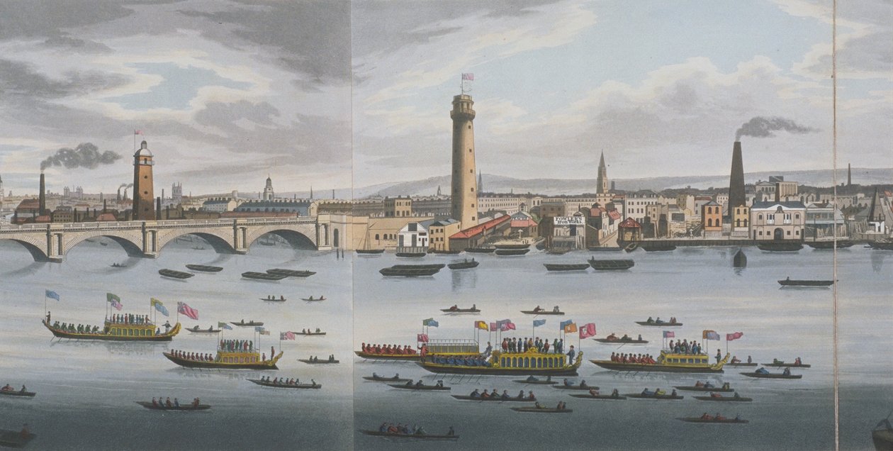 Panorama řeky Temže, od Adelphi, asi 1829 (akvatinta) od Clark