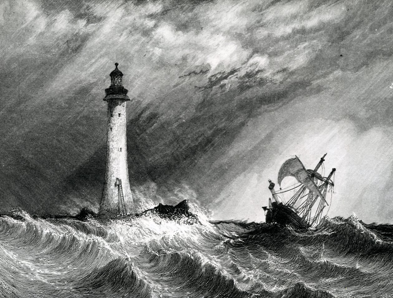 Eddystone Lighthouse, tisk od W.B. Cooke, 1836 od Clarkson Frederick Stanfield