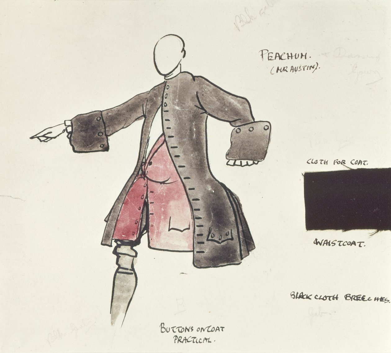 Kostýmní návrh pro Peacham v The Beggars Opera, 1921 (pero, inkoust a wc na papíře) od Claud Lovat Fraser