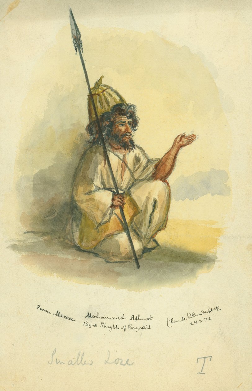 Mohammed Ahmet z Mekky, 1872 (čb a tužka na papíře) od Claude Conder
