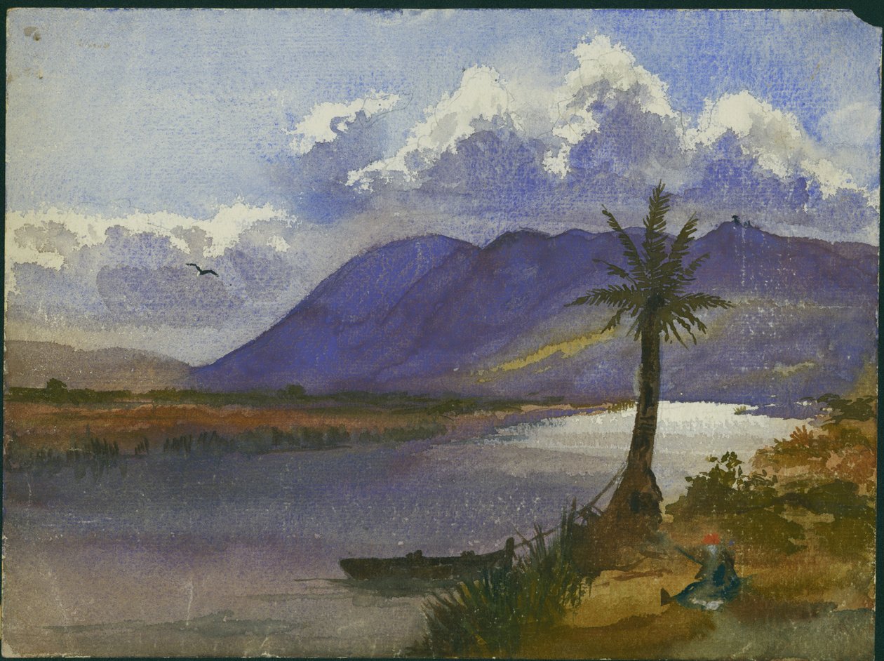 River Kishon and Carmel (wc a tužka na papíře) od Claude Conder