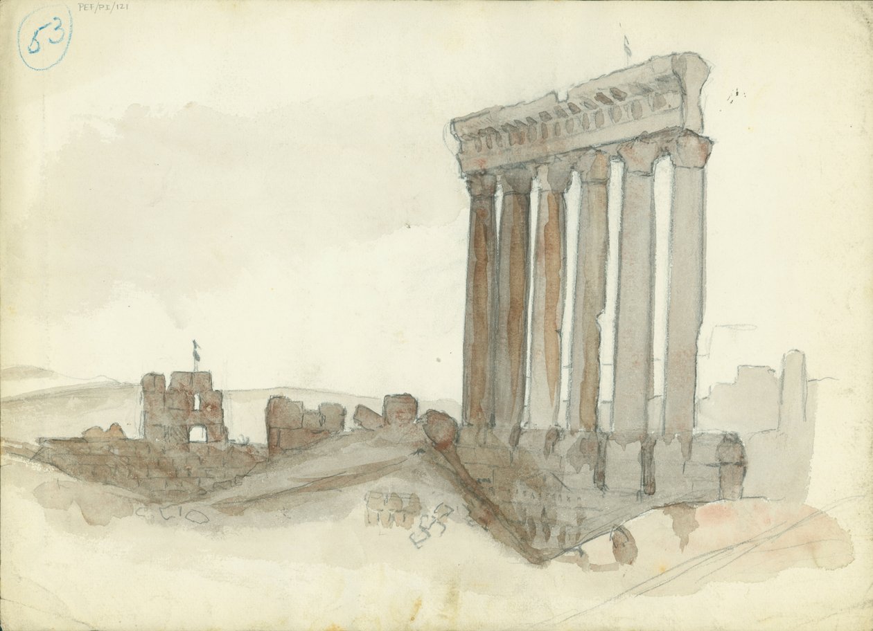 Jupiterův chrám, Baalbek (wc a tužka na papíře) od Claude Conder