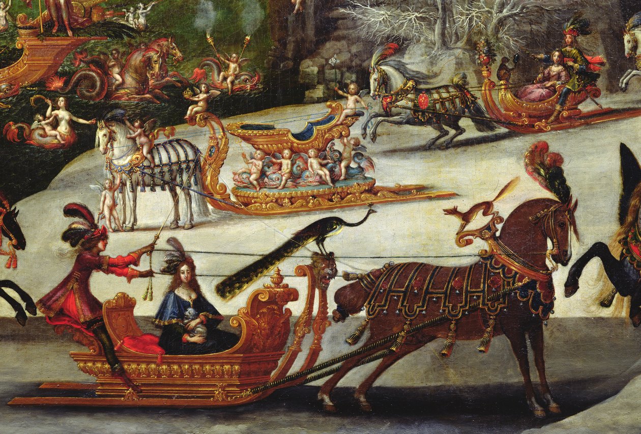 Voda, detail páva sedícího na saních, cca 1640-41 (detail 387338) od Claude Deruet