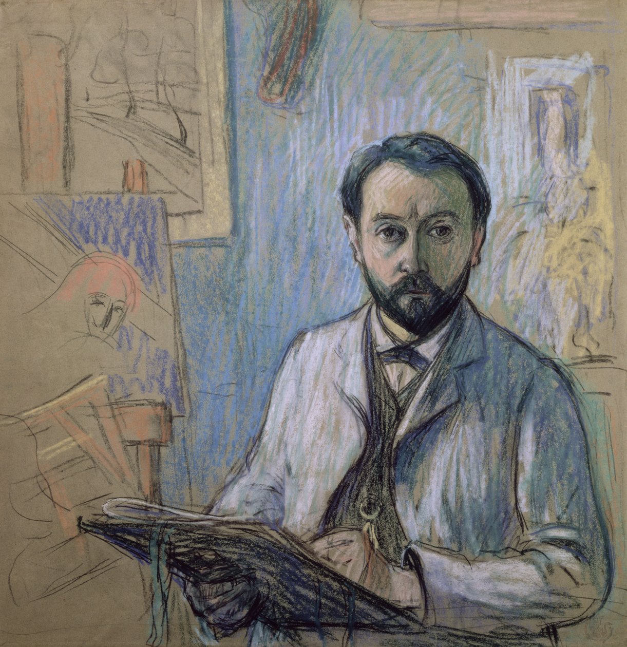 Autoportrét v jeho studiu, 1889 (pastel na papíře) od Claude Emile Schuffenecker
