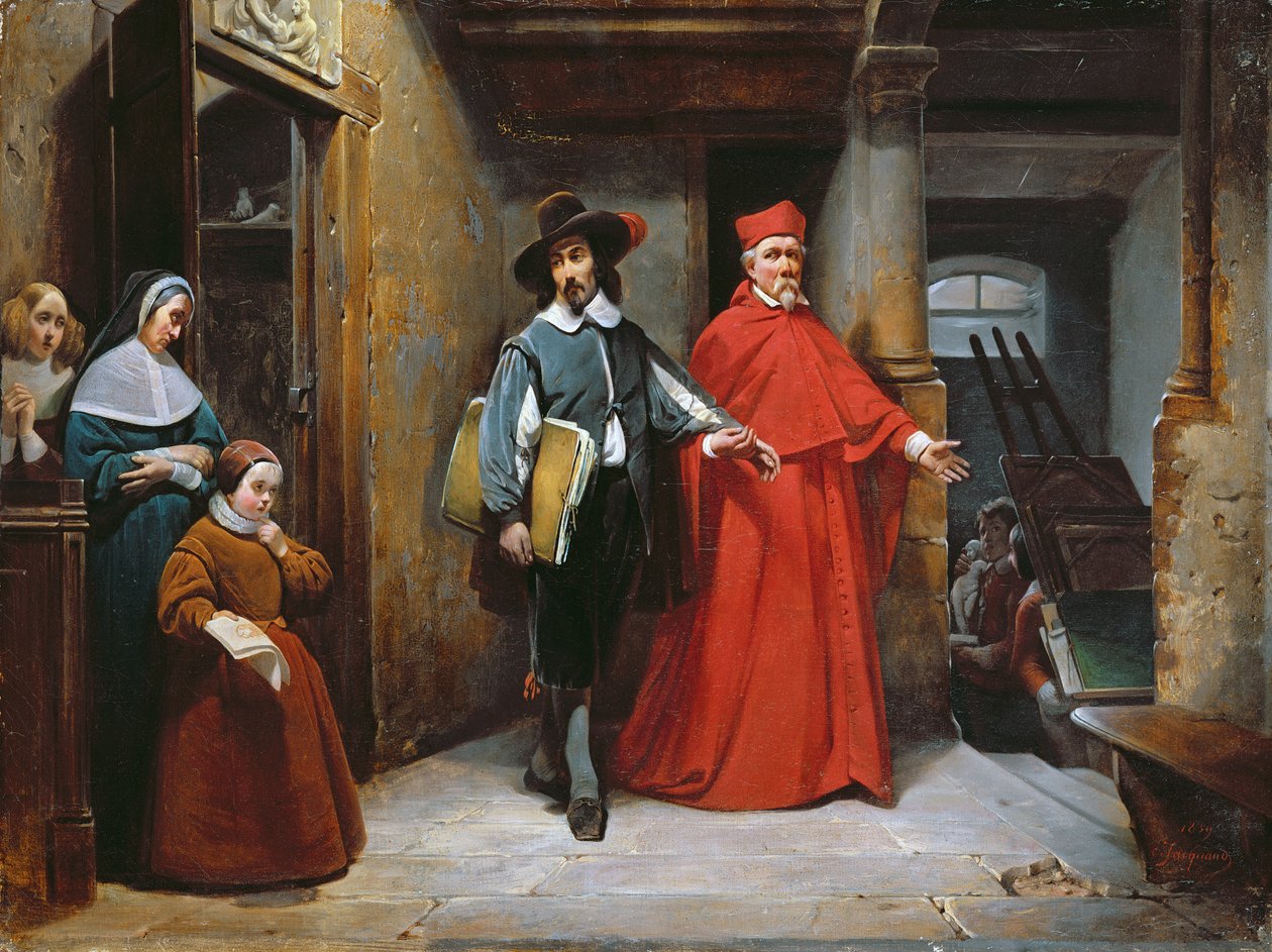 Kardinál hledá Riberu v jeho ateliéru v Neapoli, 1839 od Claude Jacquand