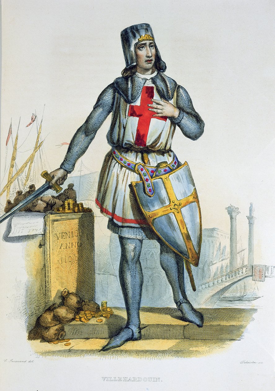 Geoffroi de Villehardouin, ilustrace z knihy "Le Plutarque Francais" od E. Mennecheta, vyryl Delaistre, 1835 od Claude Jacquand