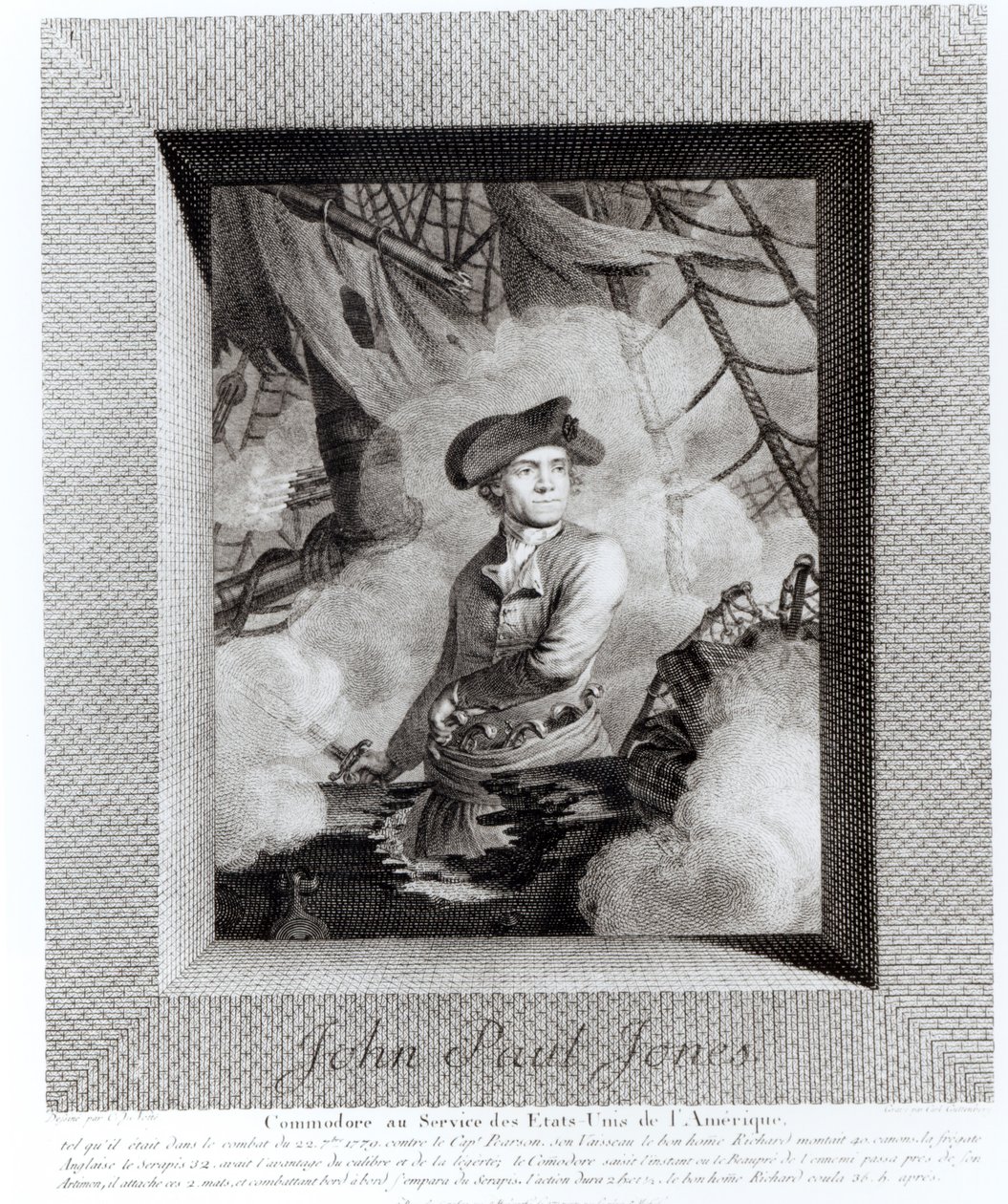 John Paul Jones, Commodore ve službách Spojených států amerických, vyrytý Carl Guttenberg (1743-90) od Claude Jacques Notte