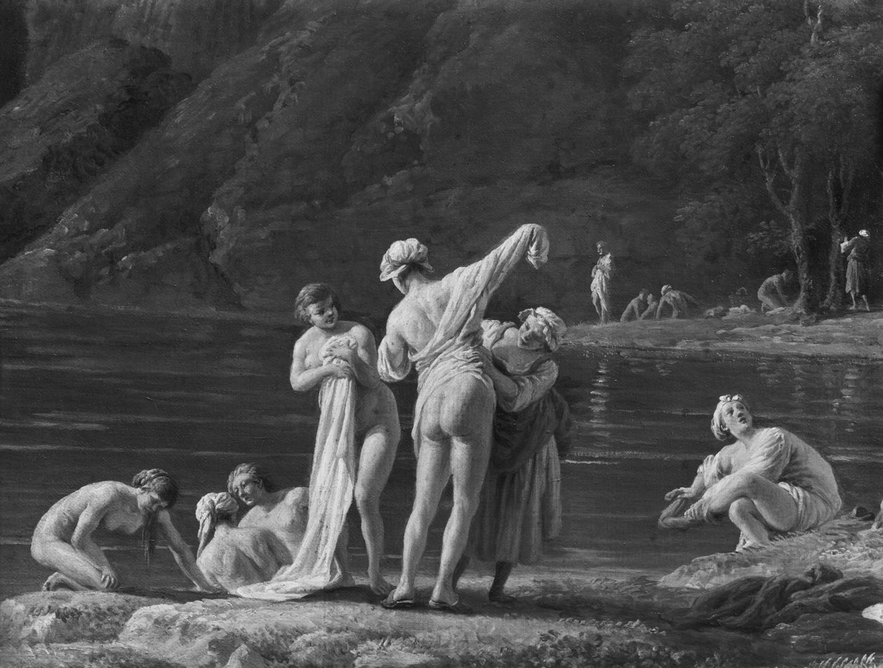 Ráno, Koupající se, centrální detail, 1772 (viz také 414960 a 414962) od Claude Joseph Vernet