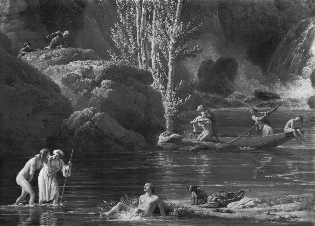 Morning, The Bathers, detail na levé straně, 1772 (viz také 414961-62) od Claude Joseph Vernet