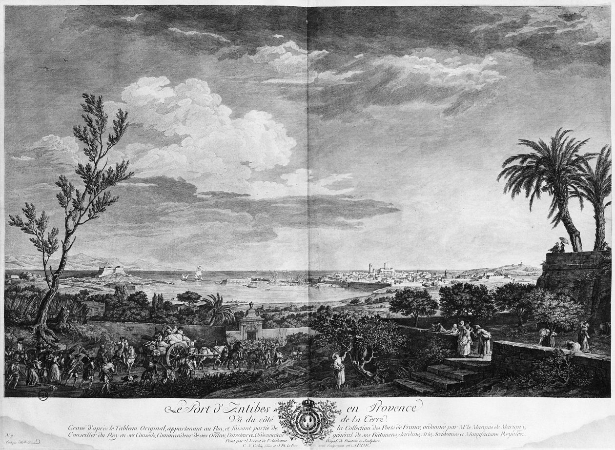Přístav Antibes v Provence, série „Les Ports de France“, vyryté Charlesem Nicolasem Cochinem mladším (1715-90) a Jacquesem Philippem Le Basem (1707-83) 1762 (lept a rytina) od Claude Joseph Vernet