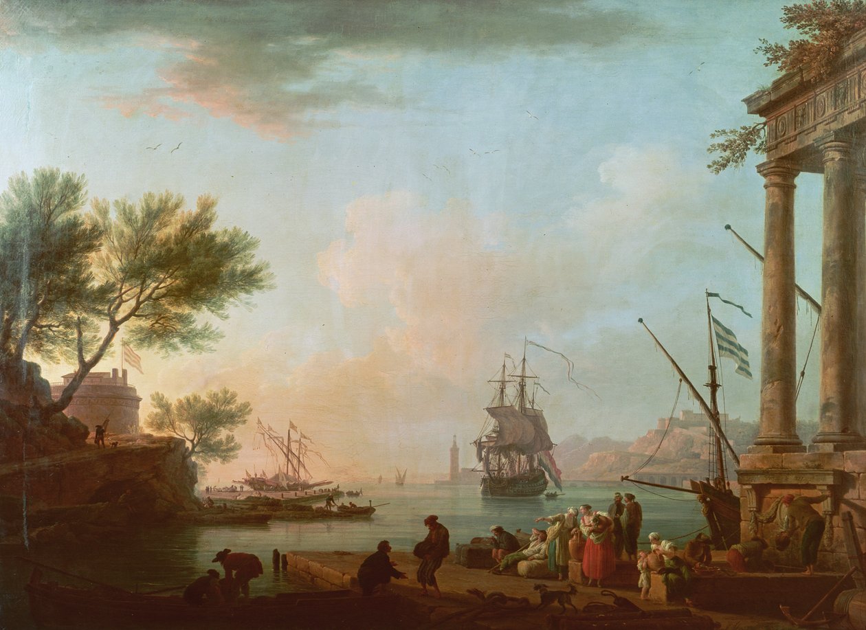Mořský přístav, východ slunce, 1757 od Claude Joseph Vernet
