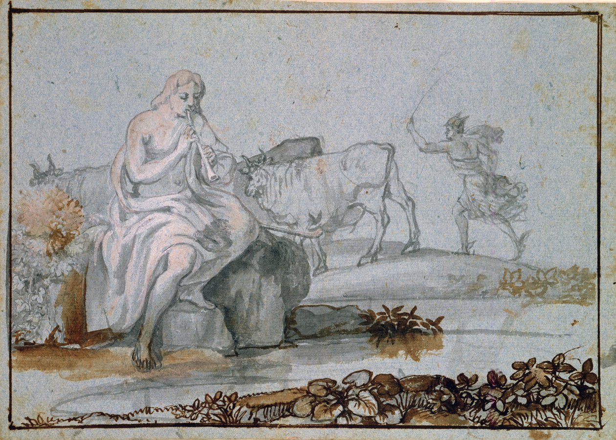 Apollo a Merkur (hnědý a šedý inkoust a mytí na papíře) od Claude Lorrain